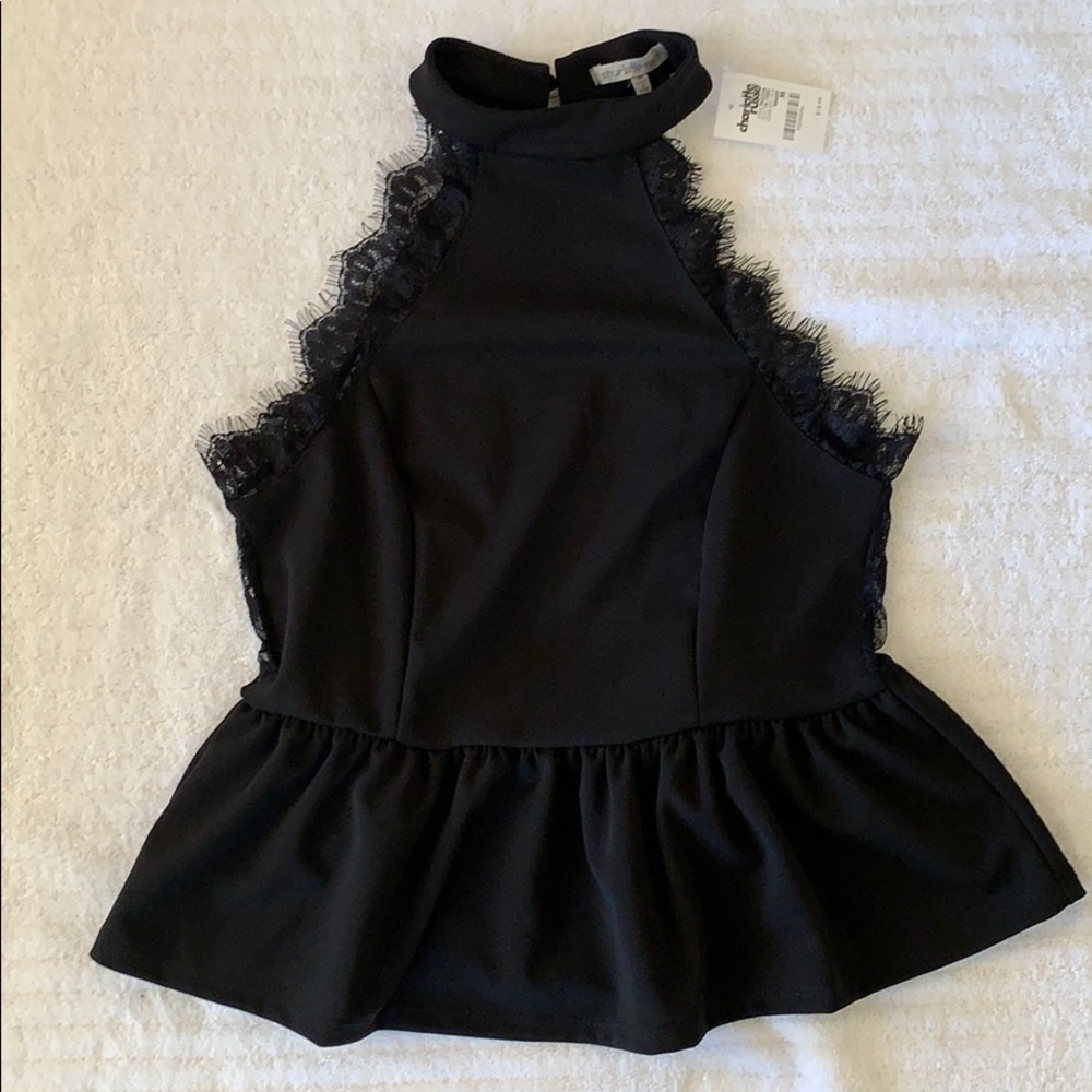 NWT Charlotte Russe Black Lace Peplum Top Medium